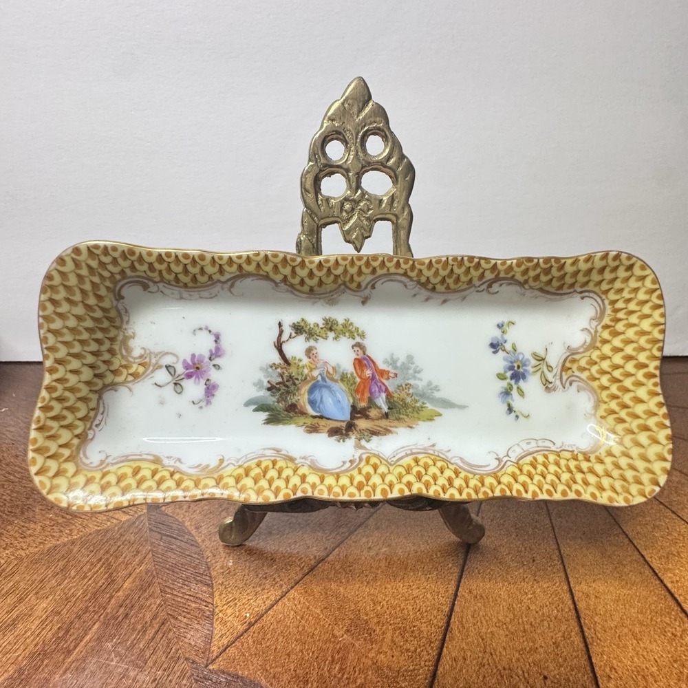 Antique Richard Klemm Dresden Germany Porcelain Tray Multicolor Rectangular